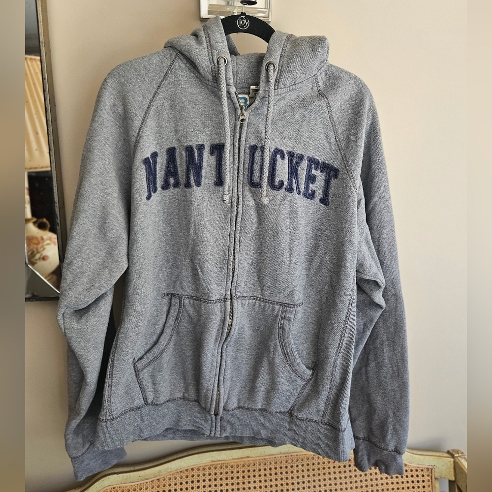 Womens Gray Nantucket Embrodered Zip-Up Hoodie - Size L